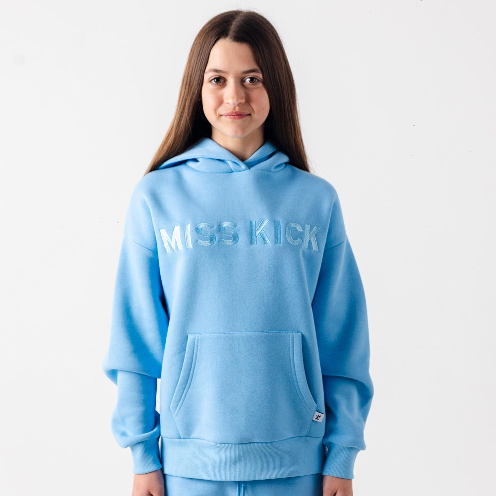 Girls Everyday Loose Fit Embroidered Hoodie - Sky Blue