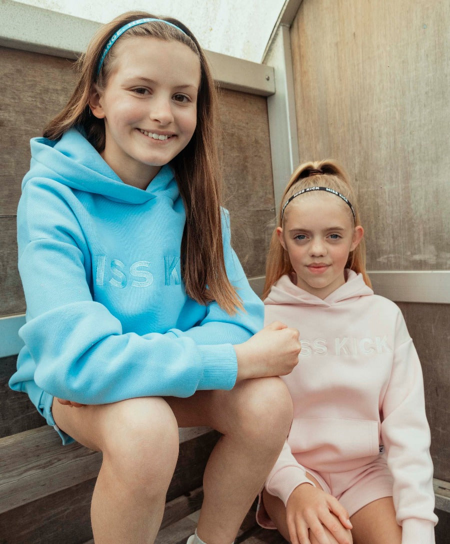 Girls Everyday Loose Fit Embroidered Hoodie - Sky Blue