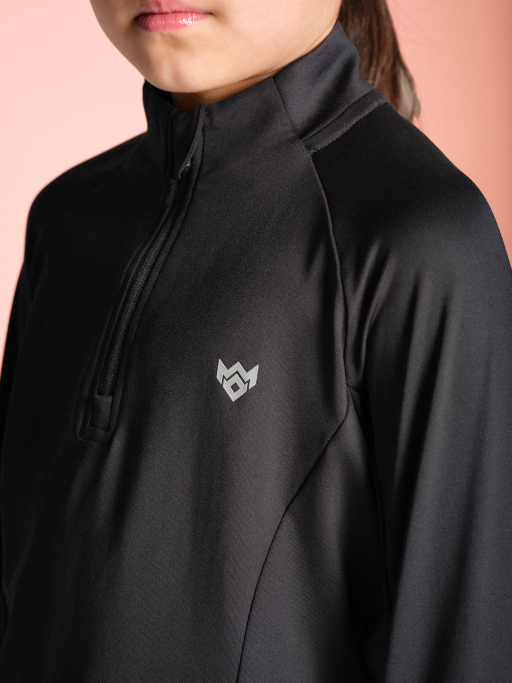 Poppy 1/4 zip girls training top black on pitch misskick logo