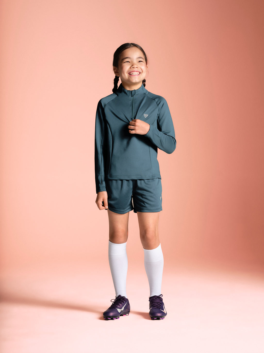 Poppy 1/4 zip girls training top teal full body