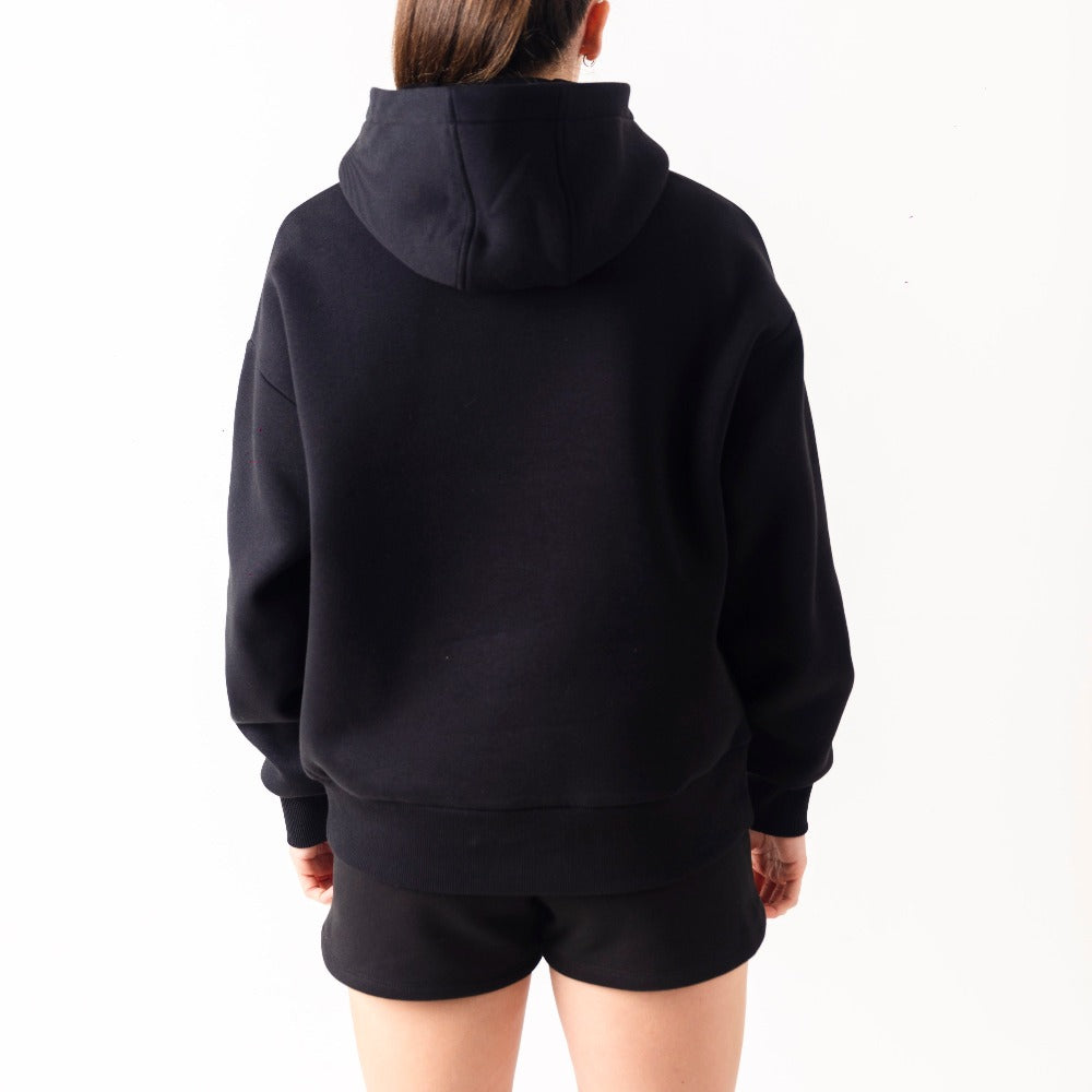 Women's Everyday Loose Fit Embroidered Hoodie - Black